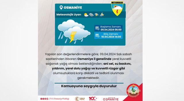 Valilikten Sağanak Yağış Uyarısı