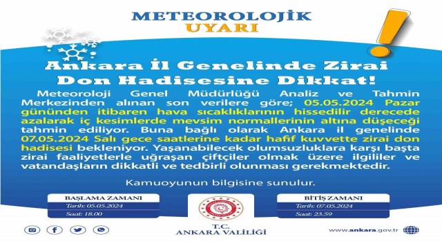 Ankara Valiliğinden zirai don uyarısı