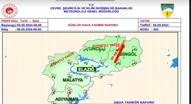 Tunceli için kuvvetli yağış uyarısı