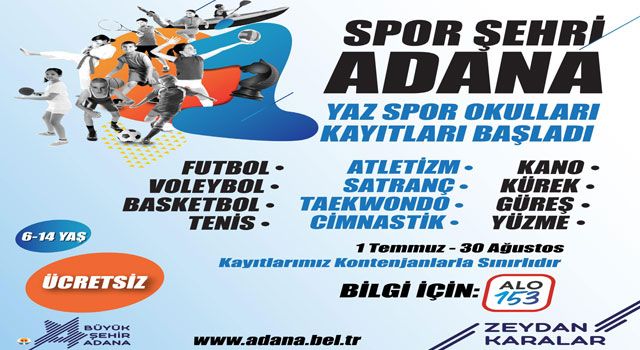 Adana’da Ücretsiz Yaz Spor Okulları Başlıyor