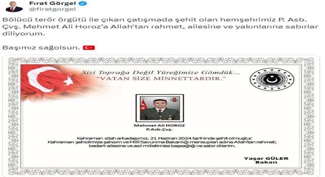 Kahramanmaraşlı Şehit İçin Taziye Mesajı: “Başımız Sağolsun”