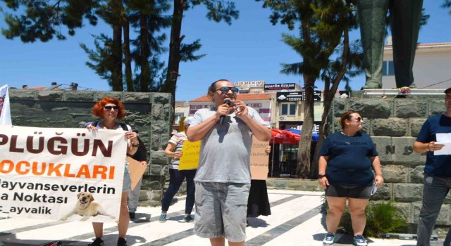 Ünlü televizyoncu Ayvalıkta sokak hayvanlarıyla ilgili eyleme katıldı