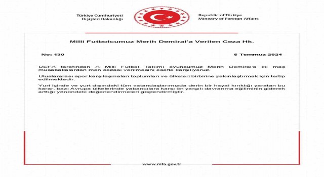 Dışişleri Bakanlığından Merih Demiral açıklaması