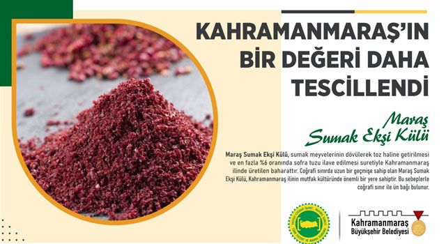 Maraş Sumak Ekşi Külü, Coğrafi İşaret Tescili Aldı