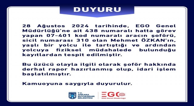 Ankarada yolcuyu darp eden otobüs şoförü hakkında işlem başlatıldı