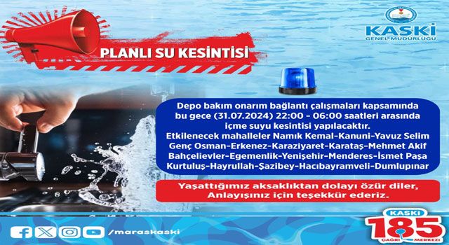 Kahramanmaraş'ta Su Kesintisi