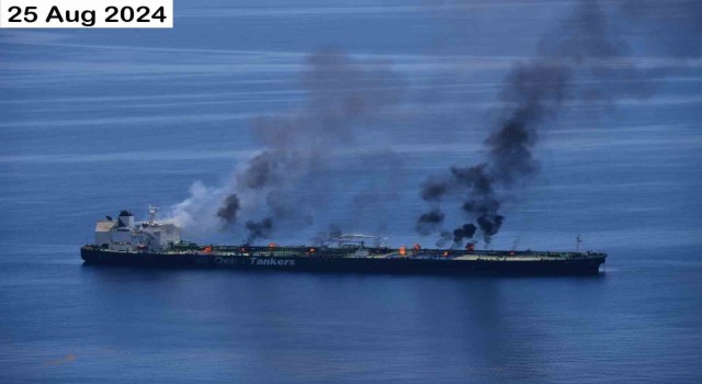 Kızıldenizde saldırıya uğrayan petrol tankerinde 23 Ağustostan bu yana yangın devam ediyor