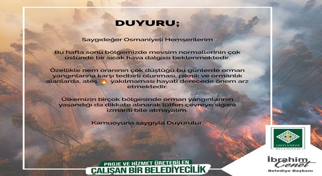 Osmaniye Belediyesi’nden Uyarı: “Aşırı Sıcak Hava Dalgası Bekleniyor”