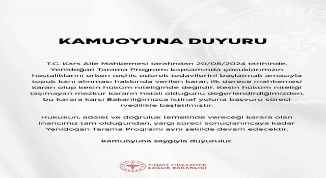 Sağlık Bakanlığından topuk kanı kararına ilişkin açıklama