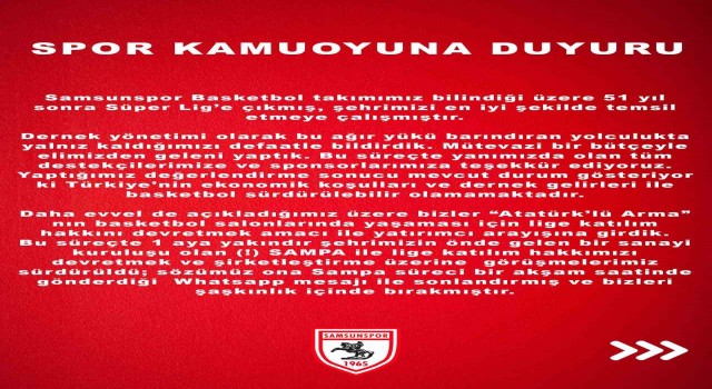 Samsunspordan SAMPAya tepki: “Bizleri şaşkınlık içinde bıraktı”