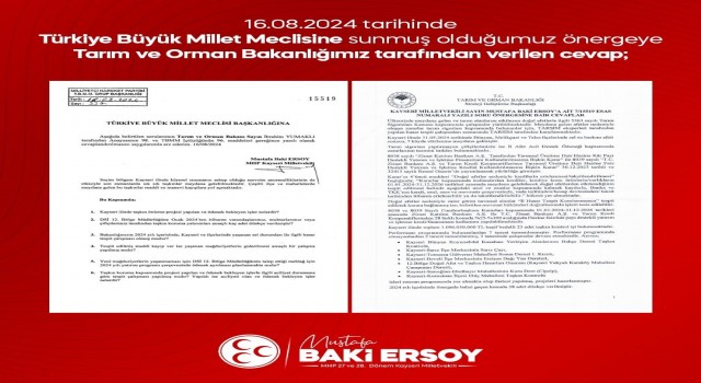 Tarım ve Orman Bakanlığından MHPli Ersoyun önergesine cevap geldi