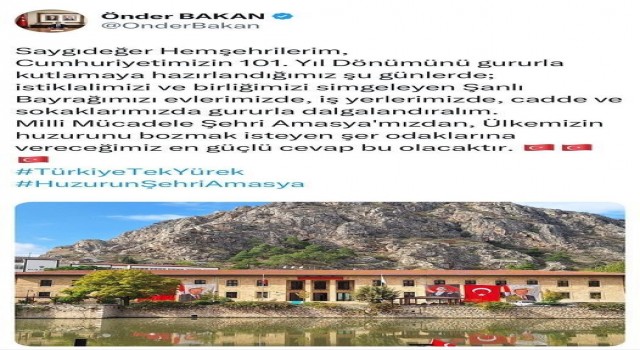 Vali Bakandan Amasya halkına ‘bayrak asın çağrısı: “Şer odaklarına vereceğimiz en güçlü cevap bu olacak”