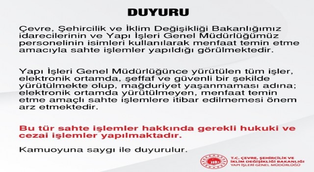 Çevre, Şehircilik ve İklim Değişikliği Bakanlığından dolandırıcılık uyarısı