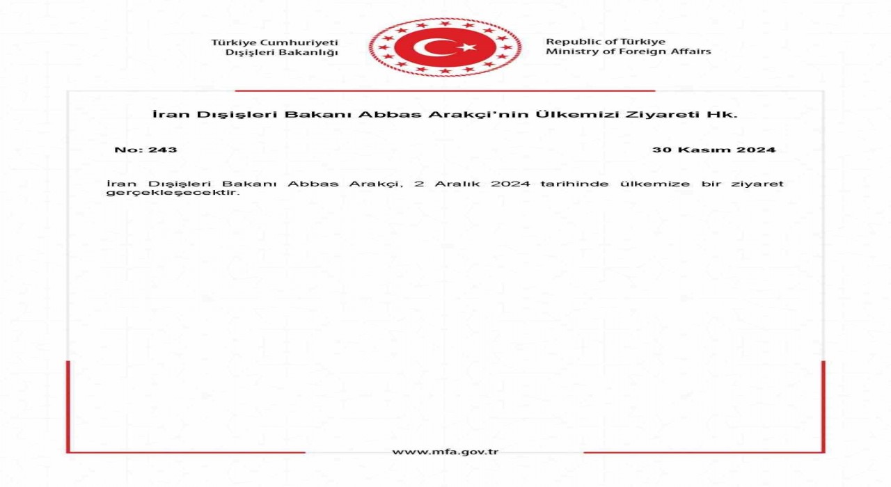 İran Dışişleri Bakanı Arakçi Türkiyeye geliyor