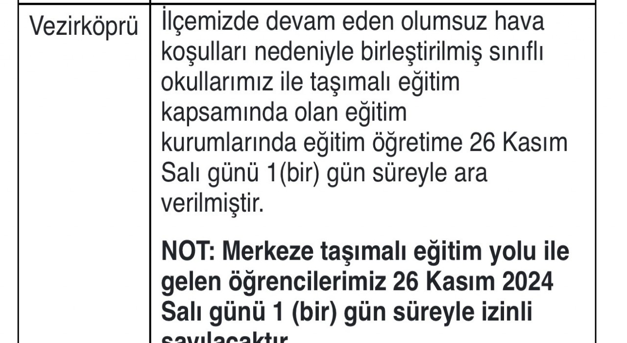 Samsunda eğitime kar engeli