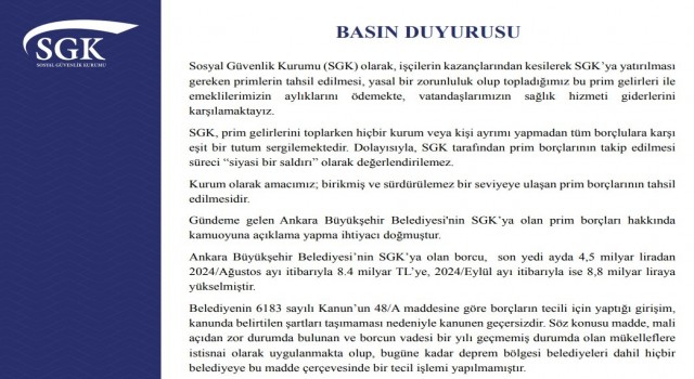 SGK: (ABBnin prim borçları) SGK ile rızaen anlaşma yapıldığı iddiası gerçeği yansıtmıyor