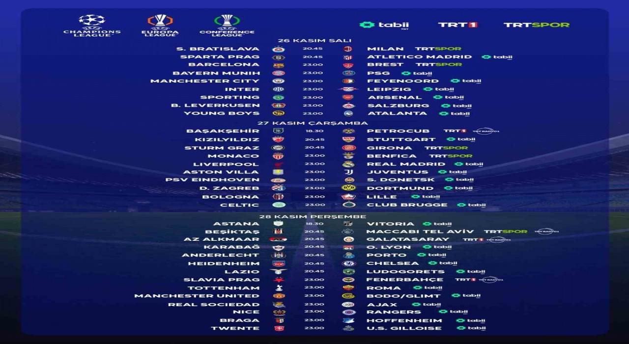 TRTde 3 günde 33 UEFA maçı canlı yayınlanacak