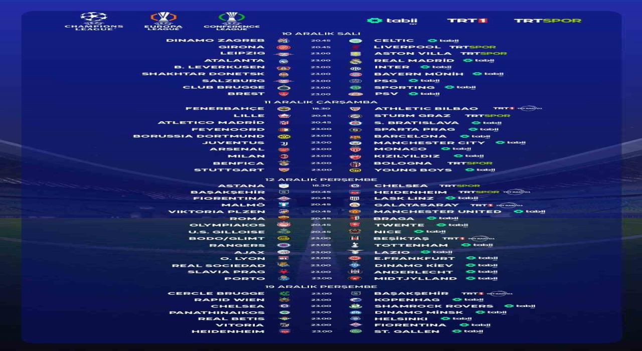41 UEFA maçı TRTden canlı yayınlanacak