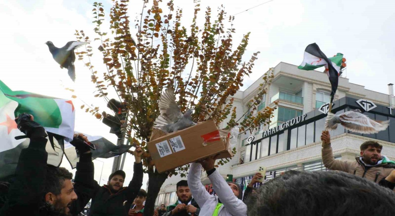 Antalyadaki Suriyeliler rejimin yıkılmasını gökyüzüne beyaz güvercin bırakarak kutladı