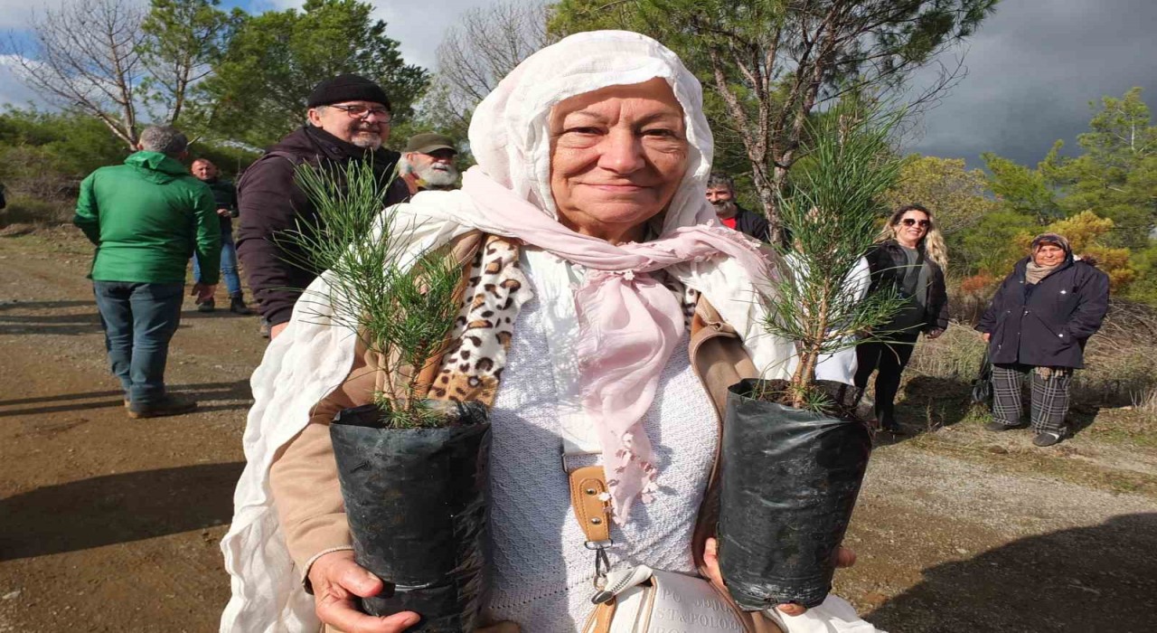 Burhaniye de 83 lük Leyla nine ağaç dikti