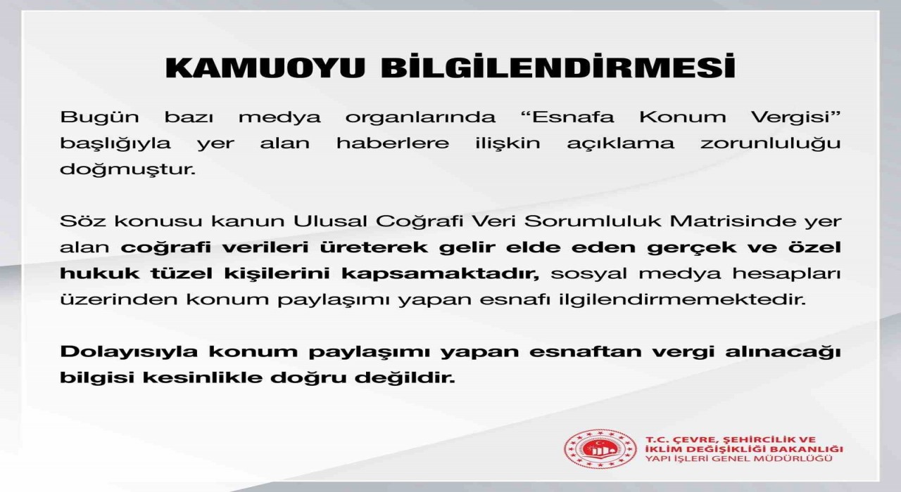 Çevre, Şehircilik ve İklim Değişikliği Bakanlığından konum vergisi açıklaması