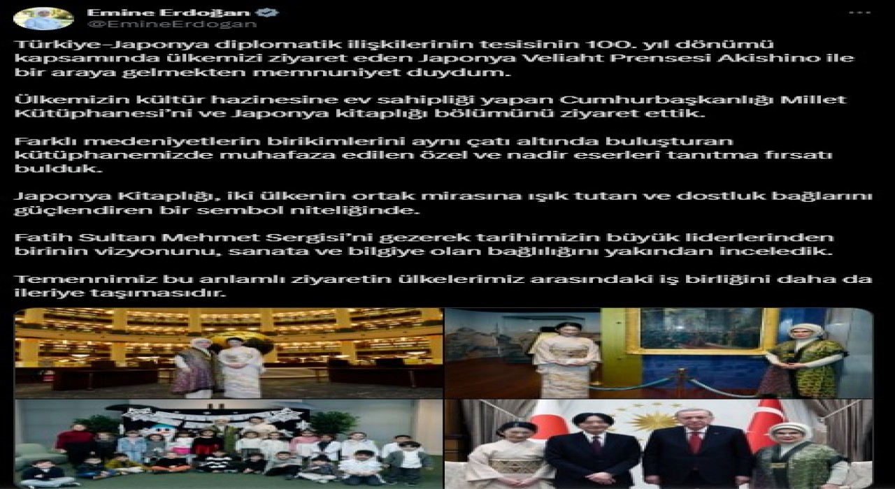 Emine Erdoğandan Japonya Veliaht Prensesi Akishino ile görüşmesine ilişkin paylaşım: