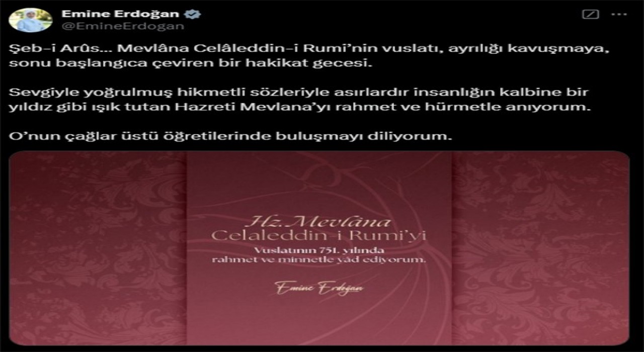 Emine Erdoğandan Şeb-i Arus paylaşımı