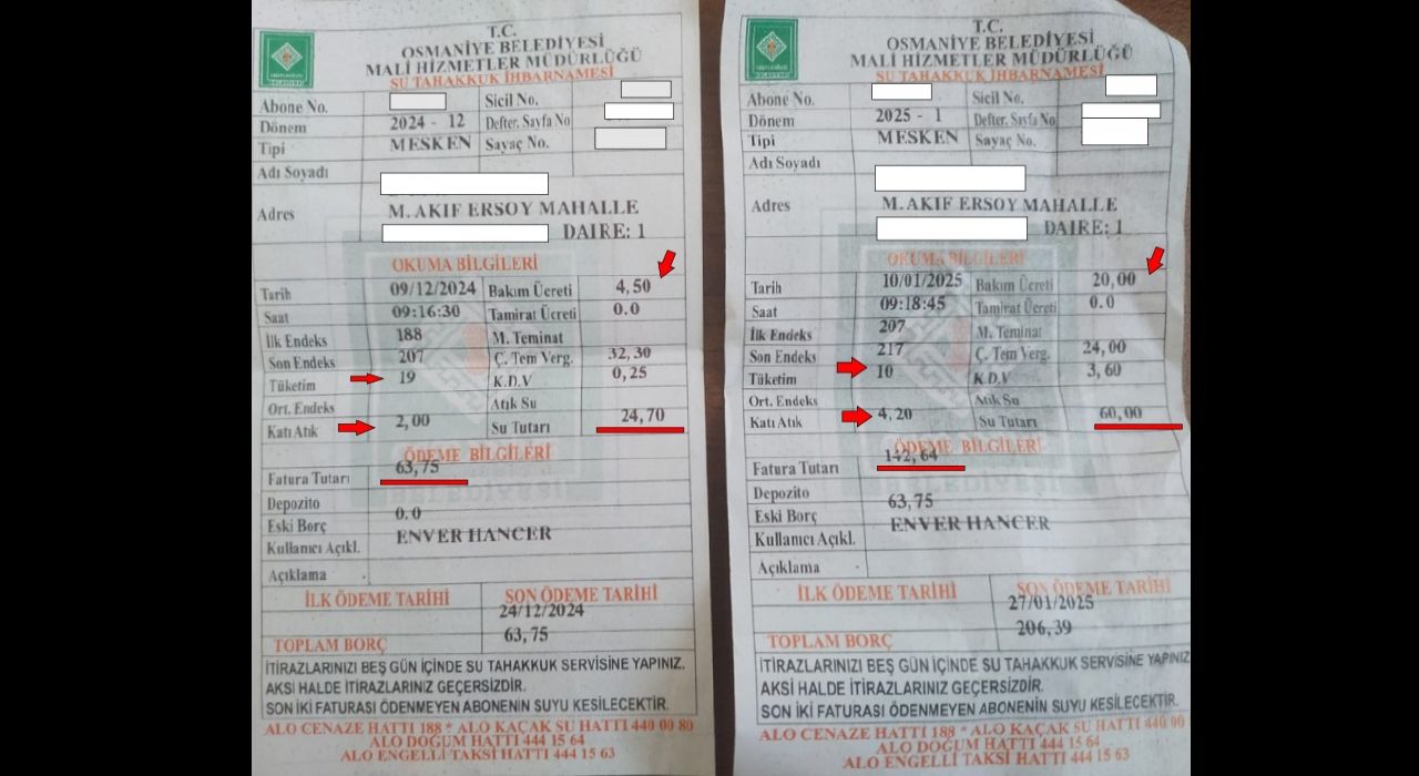 Osmaniye’de içme suyu zammı dudak uçuklattı!