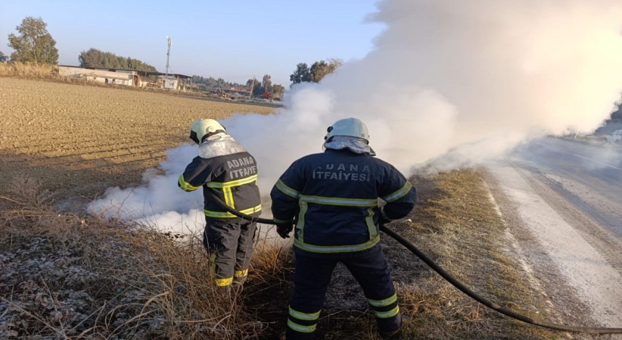 Adanada aracın yanması sonucu 1 kişi yaralındı