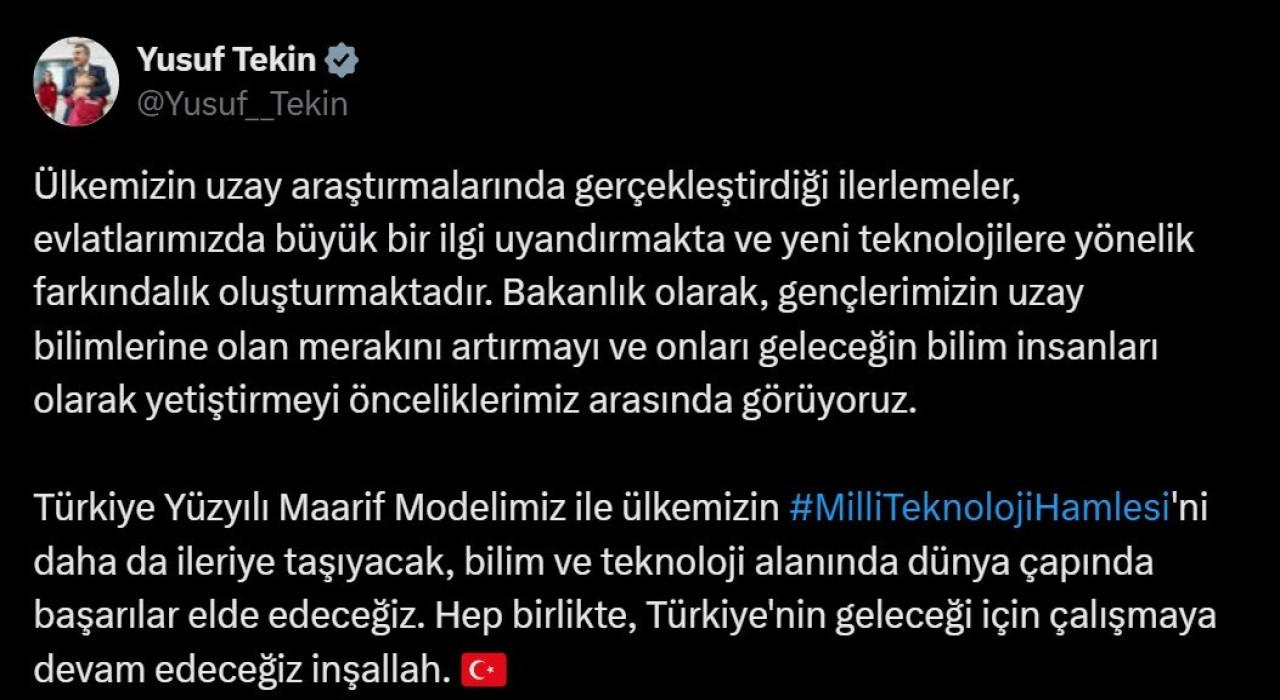 Bakan Tekin: Milli teknoloji hamlesini daha ileriye taşıyacağız