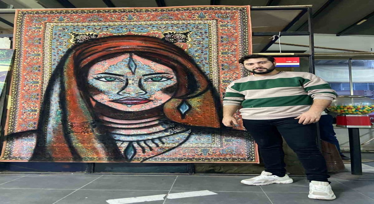 Bandırmada sprey boya ile eski halılar sanata dönüşüyor