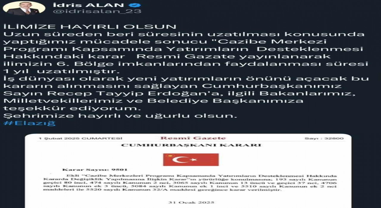Başkan Alan müjdeyi verdi, 6 bölge teşvikleri bir yıl uzatıldı