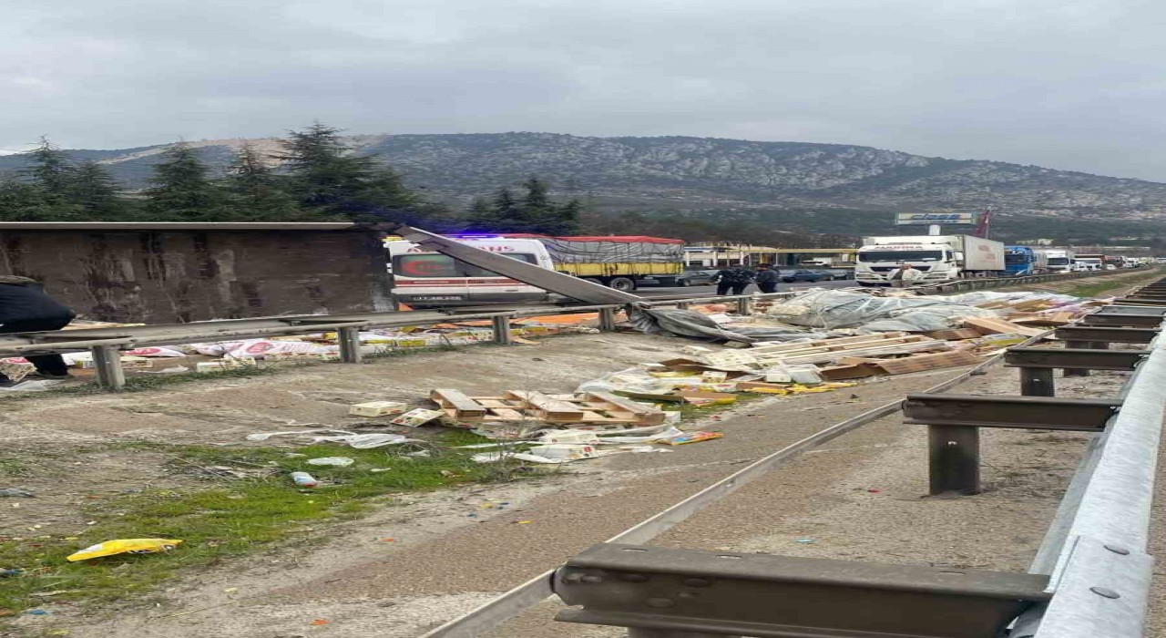 Bilecikte tır devrildi, yükündeki kuruyemişler yola saçıldı