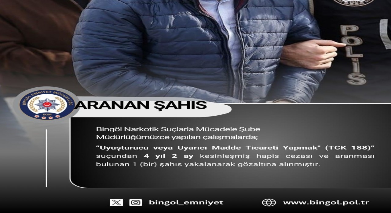 Bingölde kesinleşmiş hapis cezası bulunan şüpheli yakalandı