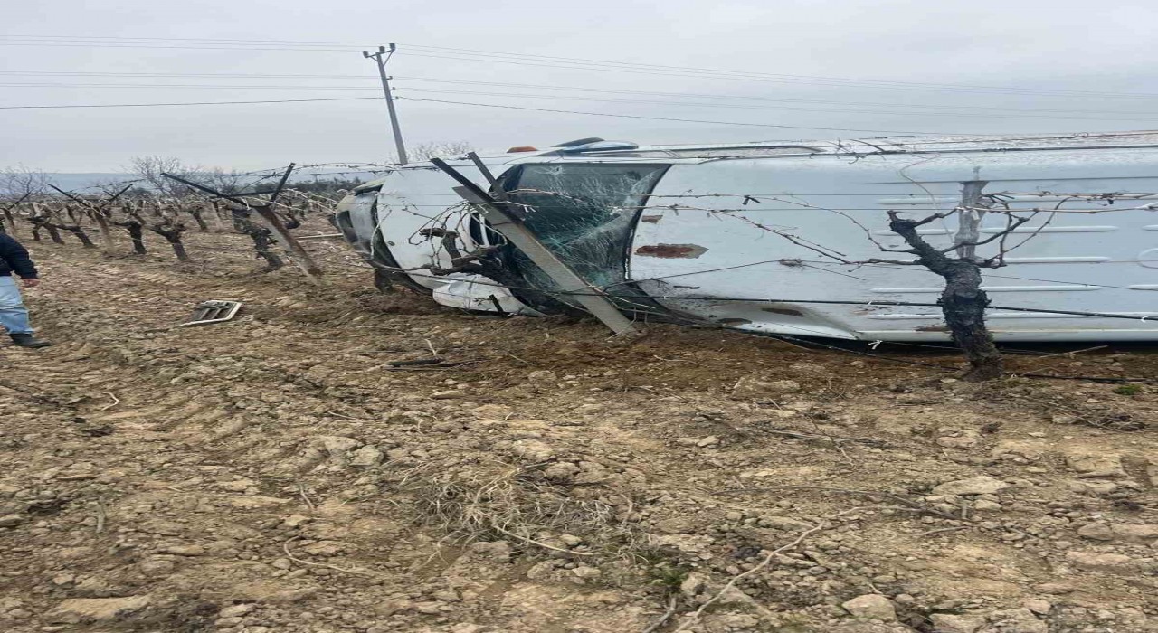 Boş minibüs üzüm bağlarının arasına uçtu: 1 yaralı