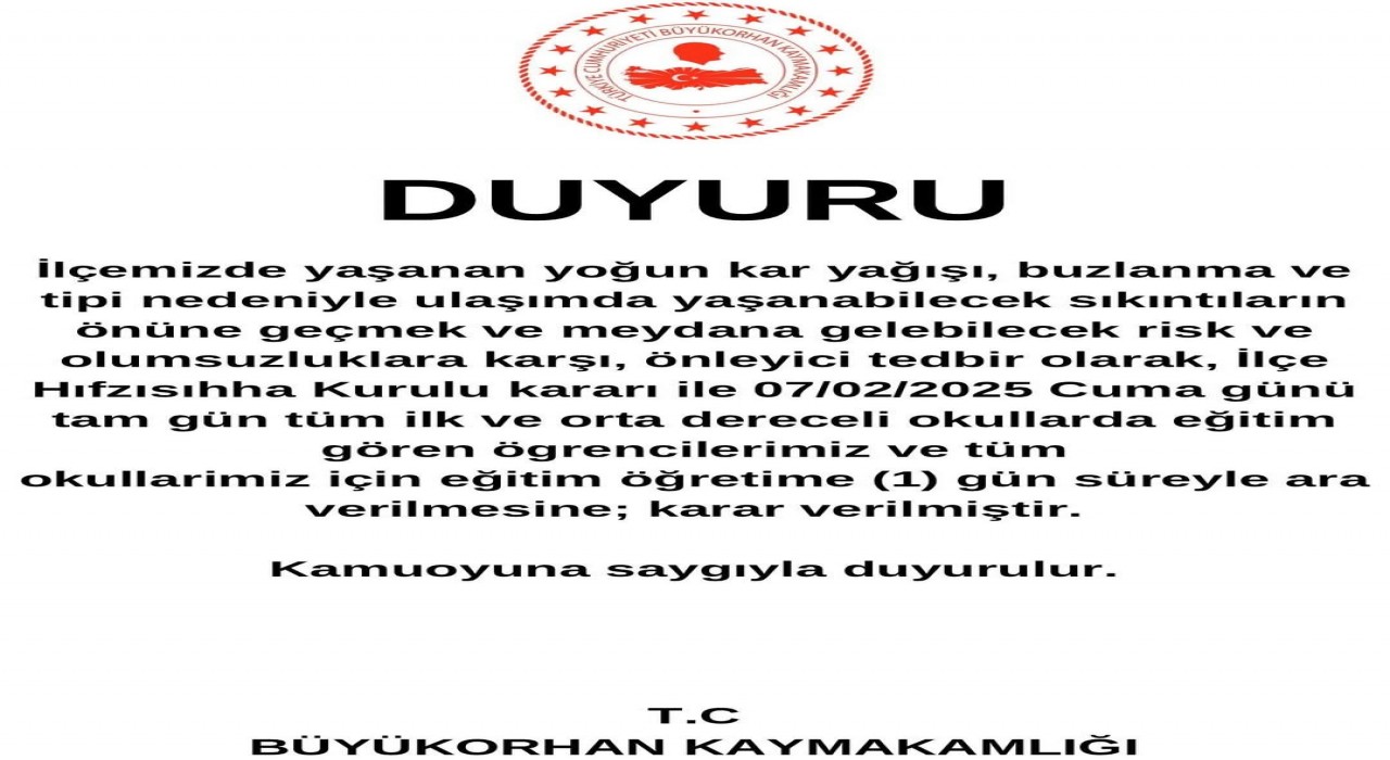 Bursada bazı ilçelerde eğitime 1 gün ara verildi