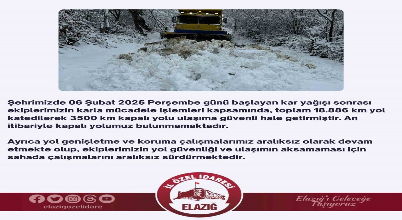 Elazığda kapalı köy yolu kalmadı
