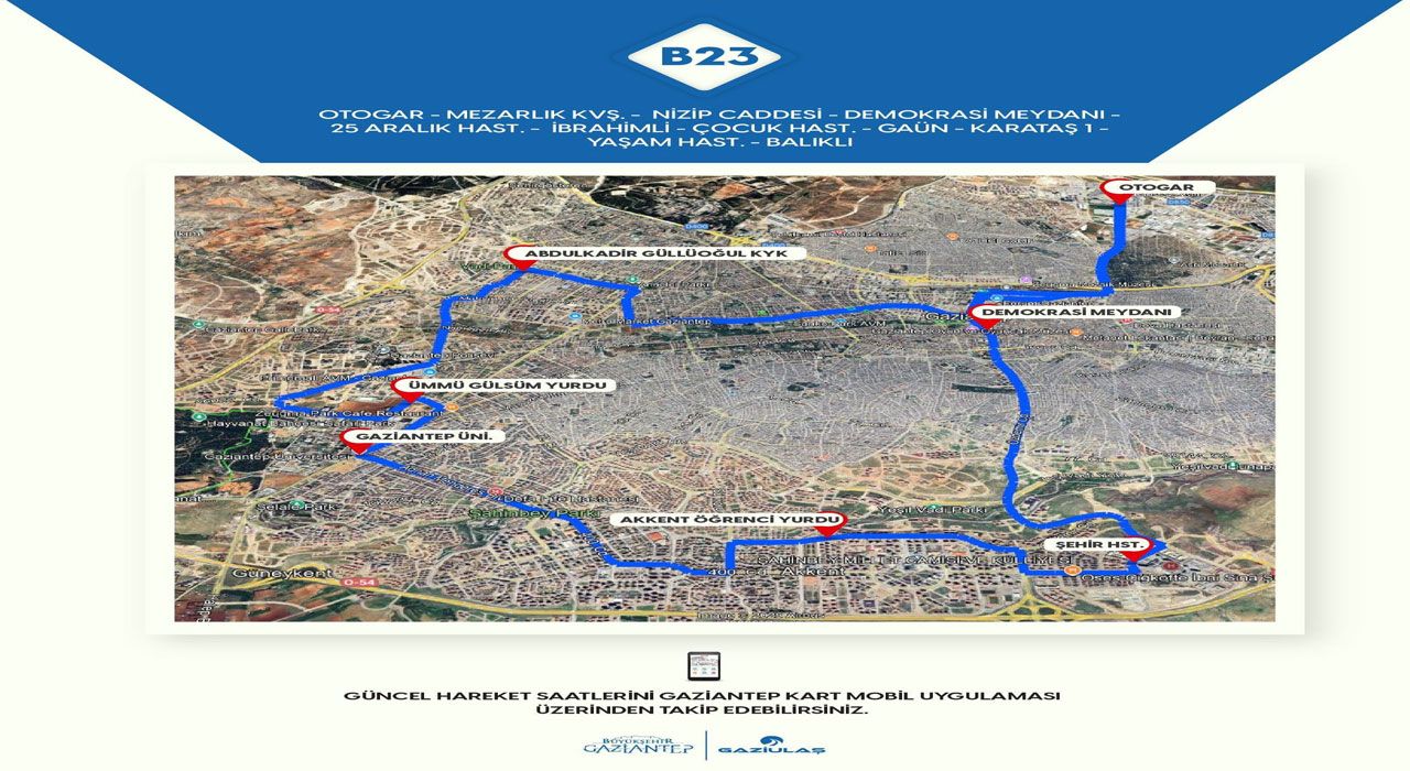 Gaziantep’te Gece Ulaşımı Başladı: B23 Otobüs Hattı Seferlere Başladı