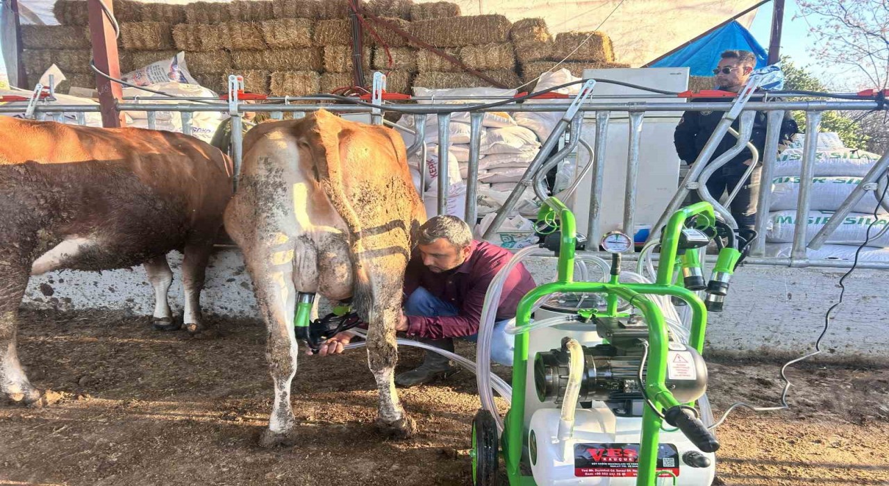 Hatay Büyükşehir Belediyesinden hayvan üreticisine süt sağma makinesi desteği