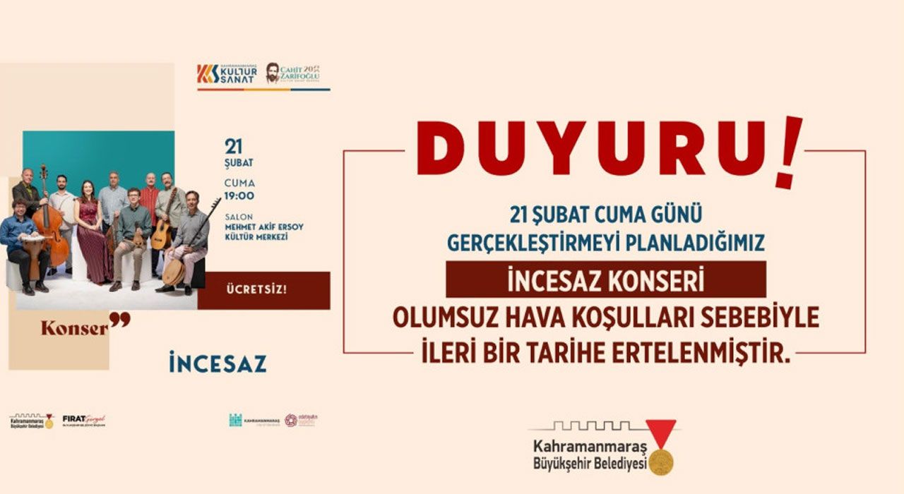 İncesaz Konseri Olumsuz Hava Koşulları Nedeniyle Ertelendi!