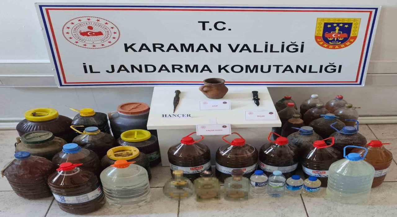 Karamanda jandarmadan kaçak alkol ve tarihi eser operasyonu