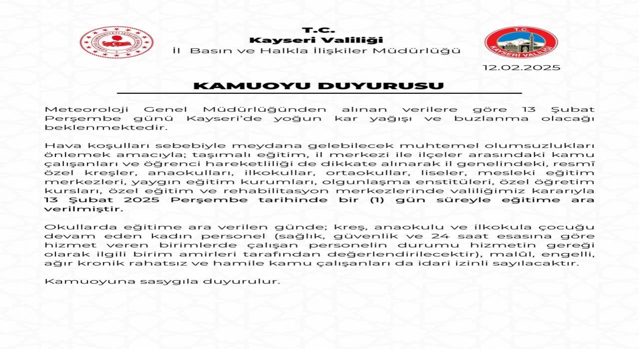 Kayseride eğitime kar engelli