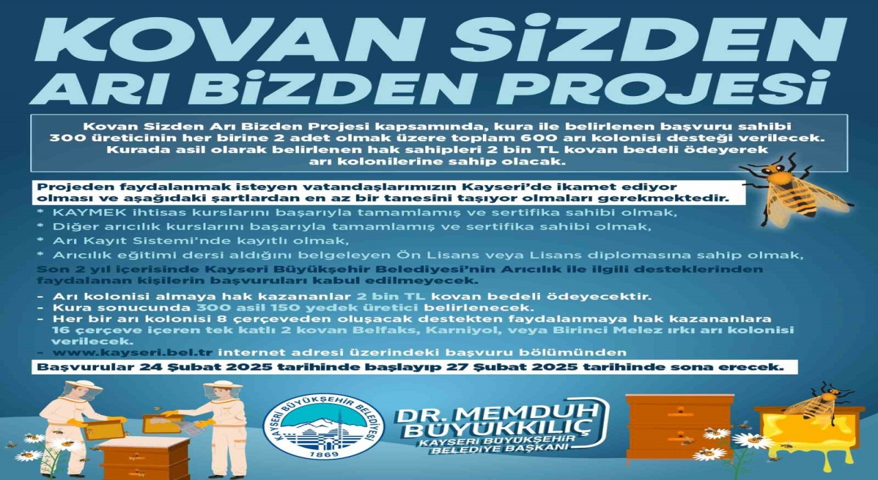 Kovan Sizden, Arı Bizden projesine başvurular başlıyor