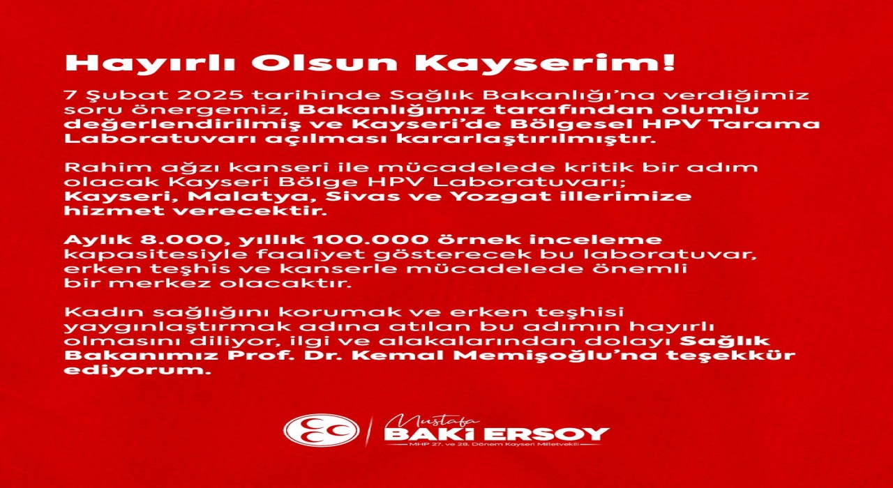 MHPli Ersoydan Kayseriye bir müjde daha