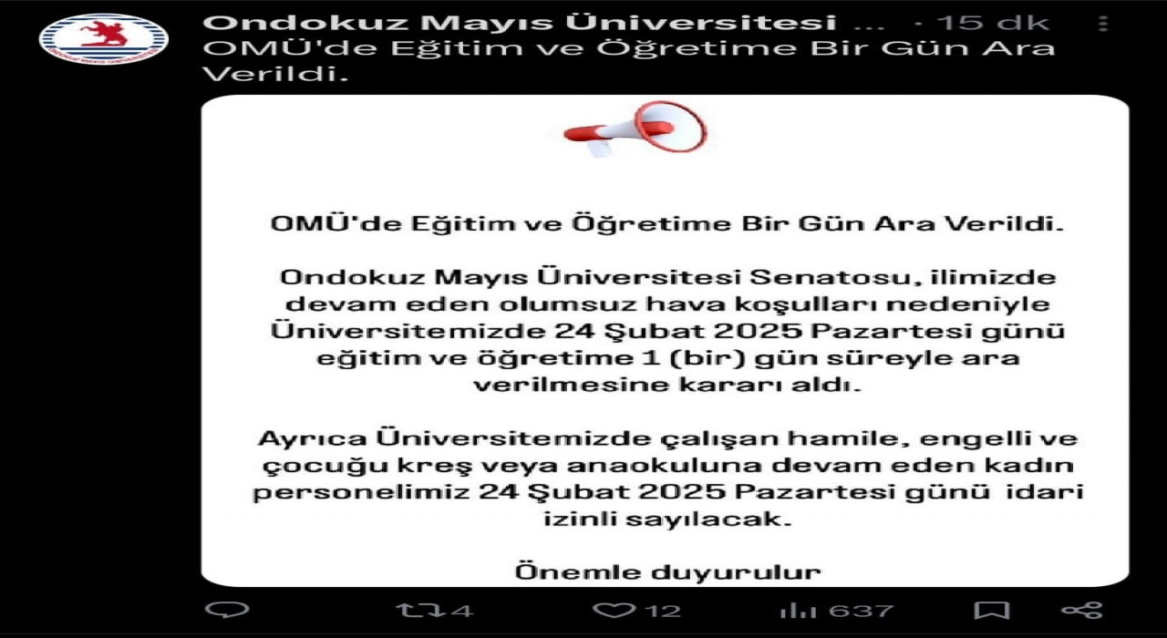 OMÜde eğitim ve öğretime kar engeli
