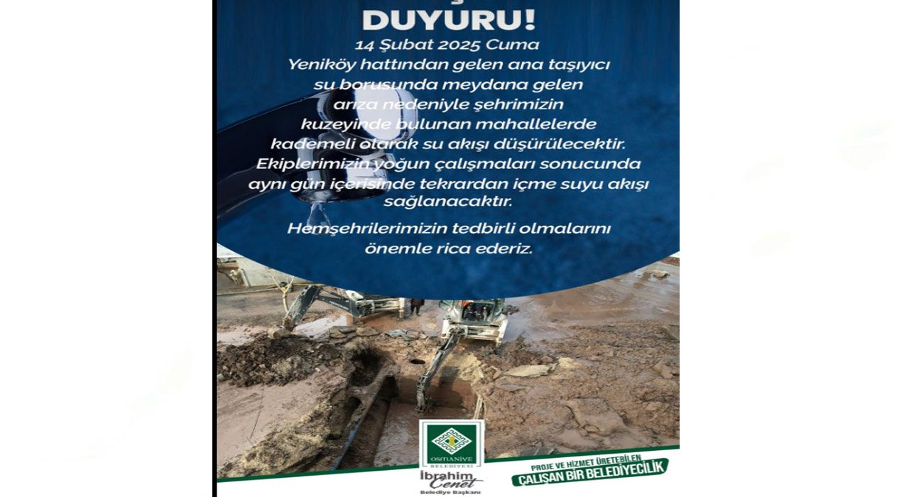Osmaniye’de Kuzey Mahallelerinde Kademeli Su Azalacak