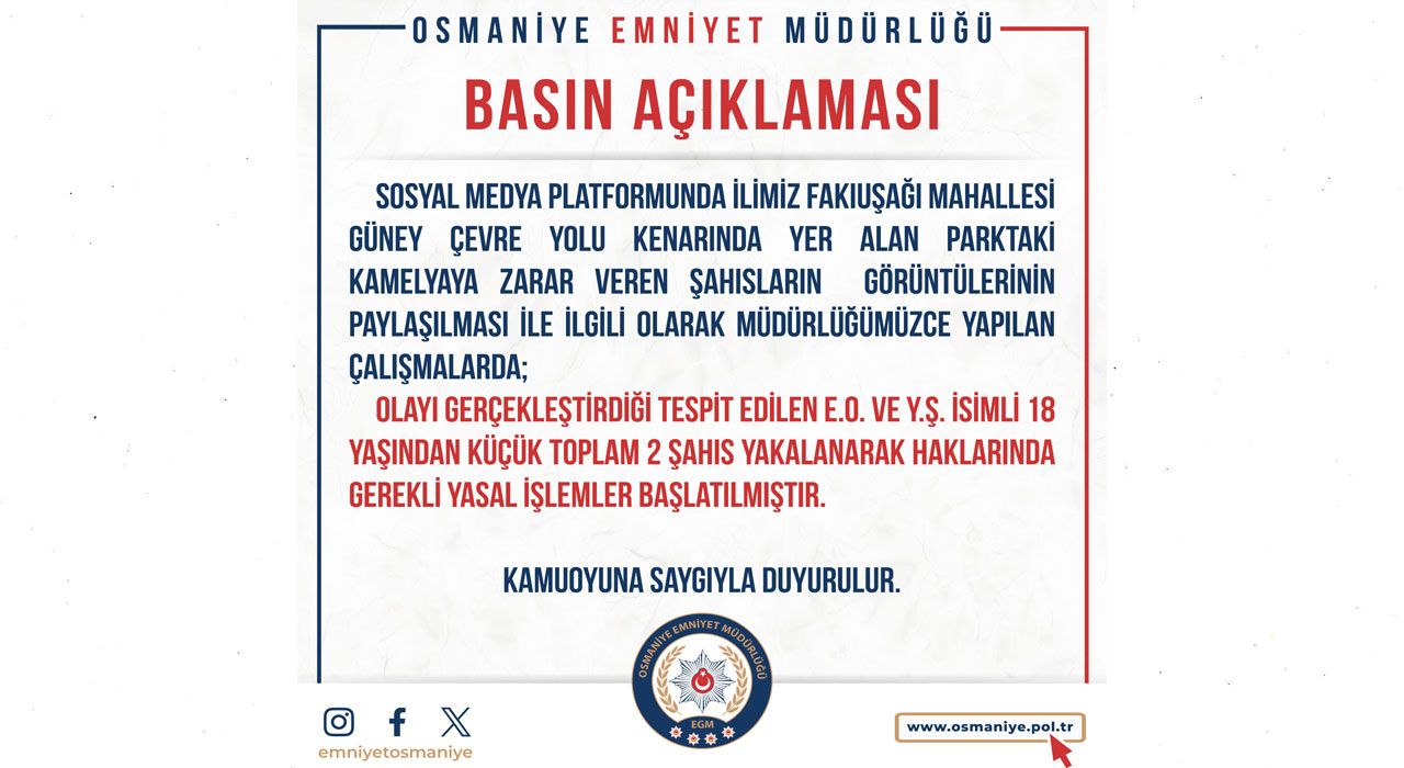 Osmaniye’de Parktaki Kamelyaya Zarar Veren Şahıslar Yakalandı
