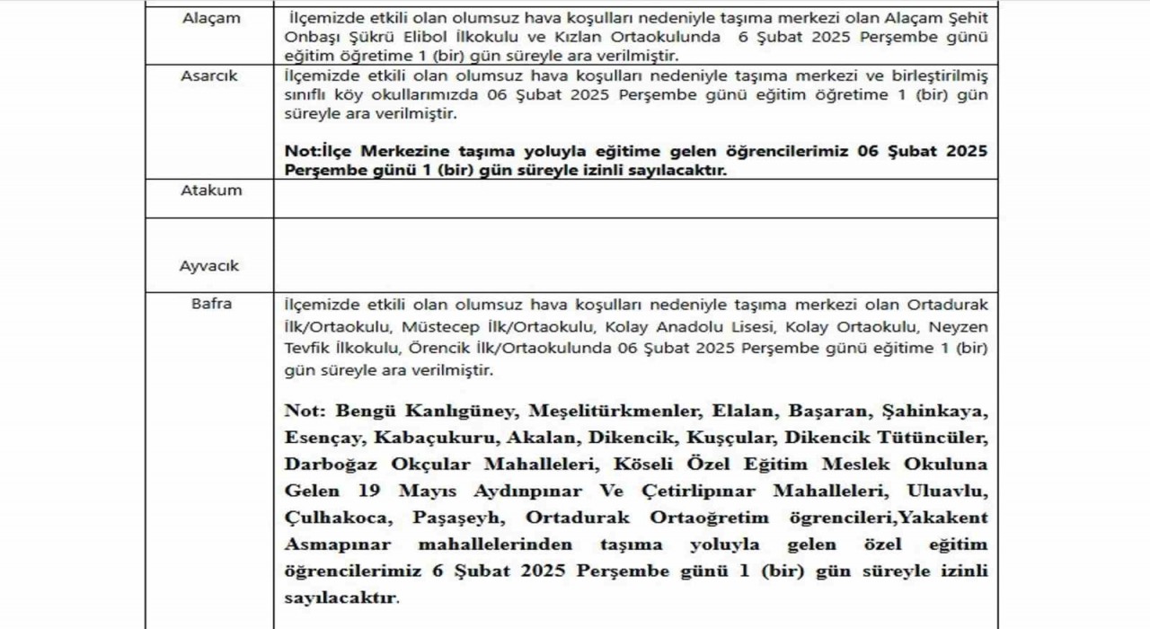 Samsunda eğitime kar engeli