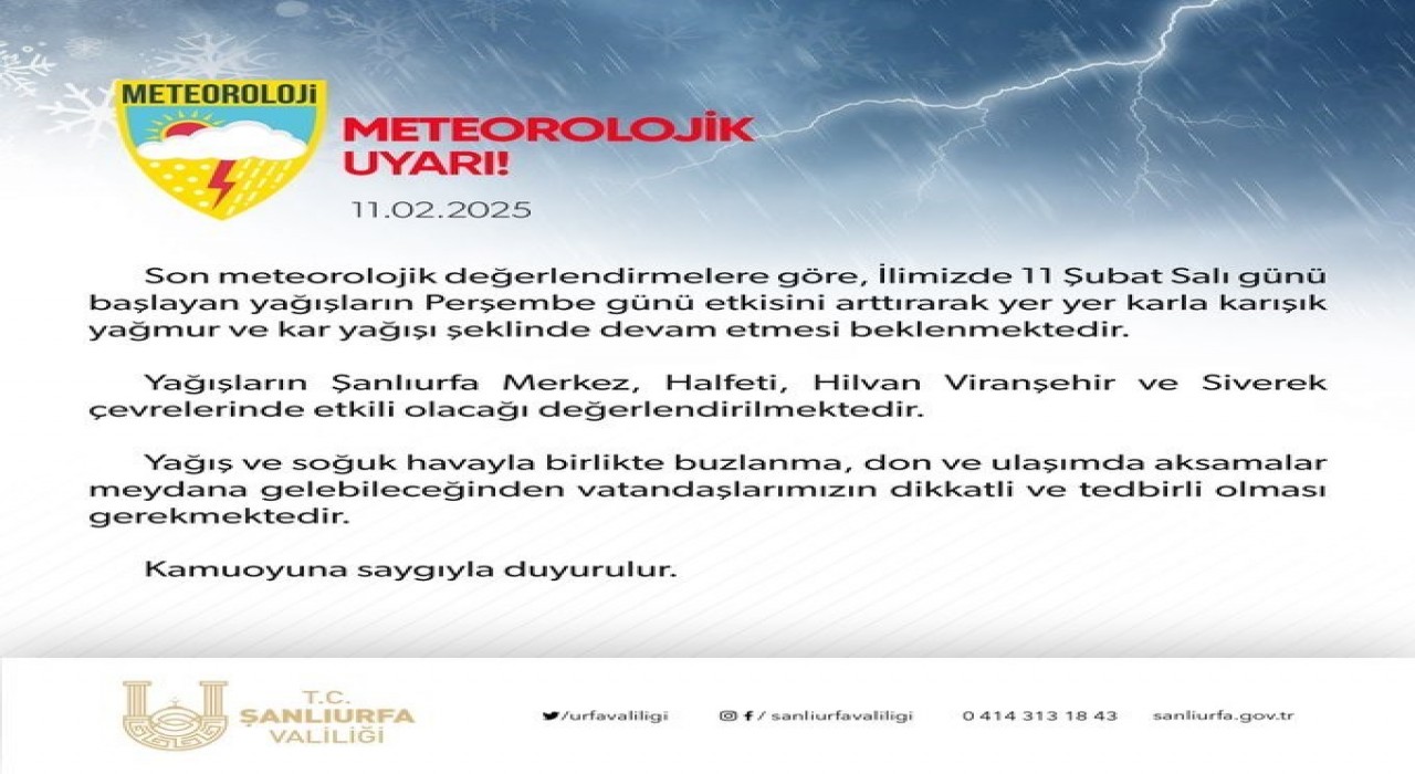 Şanlıurfa için yağış uyarısı