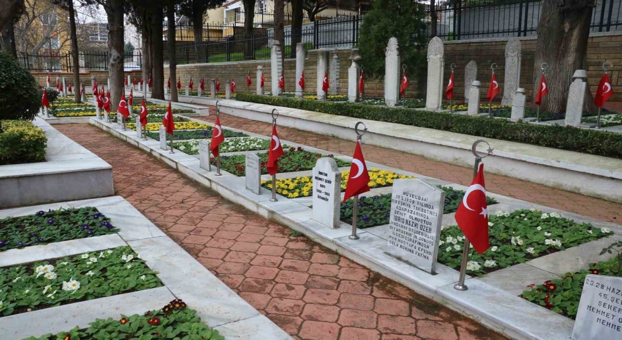 Şehitlikte çiçekler açtı